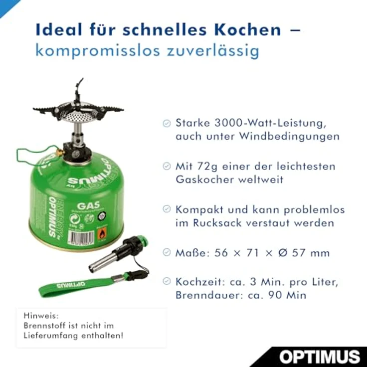 Optimus Crux Lite, Campingkocher mit Piezozündung, 10.200 Watt, extrem leicht, 86 g – Bild 4