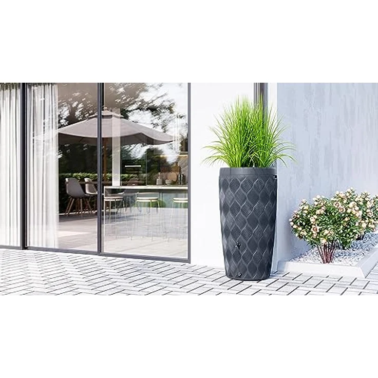 YourCasa Regentonne 240 Liter [Seabreeze] - Design-Highlight mit unglaublichem Fassungsvermögen, frostsicher und nachhaltig (Anthrazit Ohne Wasserhahn) – Bild 4