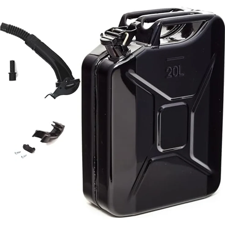 BW® Kraftstoffkanister Metall Benzinkanister 20 Liter mit Ausgießer - Schwarz - TÜV-geprüft und UN-Zulassung - Made in Europe – Bild 1