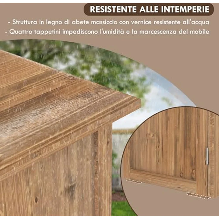 Outsunny Gartenschuppen, Holz-Geräteschrank, Wetterfest, Rustikales Design, Braun, 77 x 55 x 72 cm – Bild 6