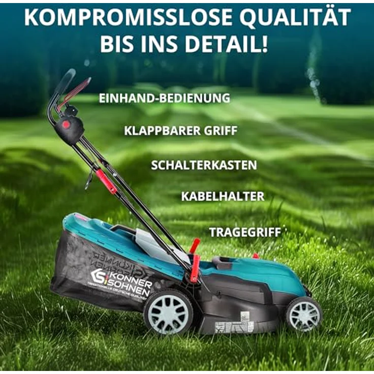 Könner & Söhnen Elektrorasenmäher KS 38LM, 38 cm Schnittbreite, 3250 U/min 1400 W, maximale Leistung ohne Unterbrechungen, schwarz-rot – Bild 5