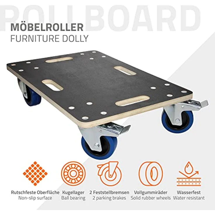 ecd germany Transportroller mit 2x Feststellbremse 40x60 cm belastbar bis 800 kg – Bild 3