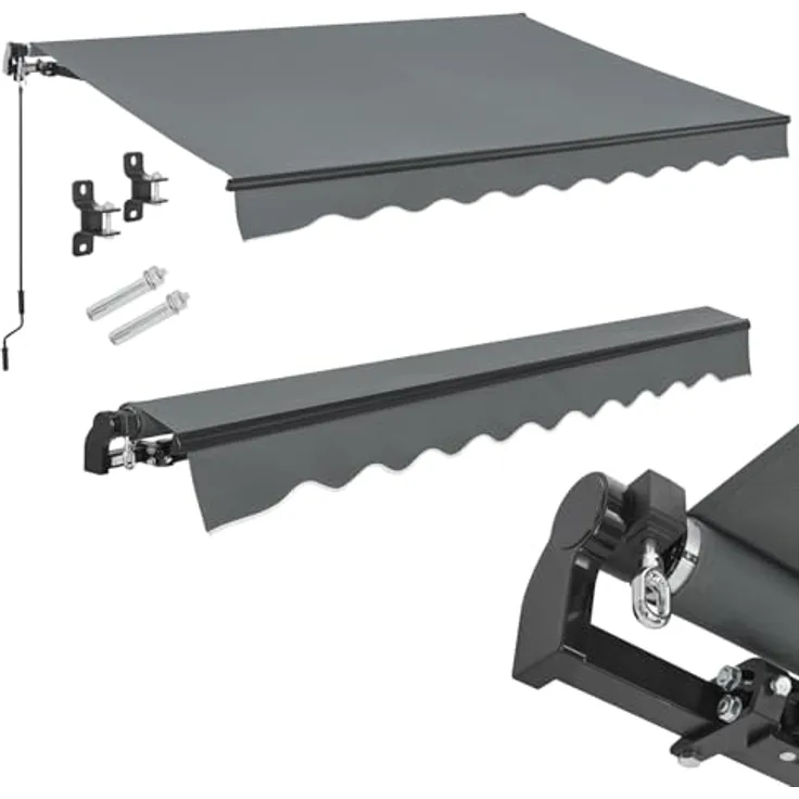 Juskys Gelenkarmmarkise 400 x 300 cm, UV40+ & wasserabweisend, mit Kurbel & Wandhalterung, Grau - Sonnenschutz für Terrasse & Balkon