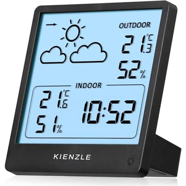 Kienzle Funk-Wetterstation Slim Schwarz, Wetterstation mit Innentemperatur- und Luftfeuchtigkeitsmessung, Außensensor und Wettervorhersage mit Trendanzeige – Bild 3