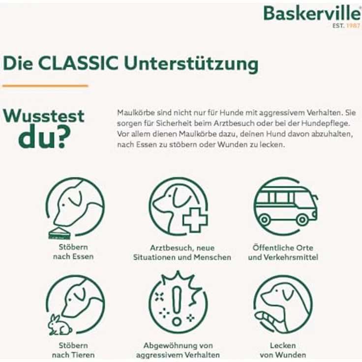 Baskerville Classic Maulkorb, Trainingsmaulkorb für kleine Hunde (Größe 1) mit hechel- und trinkfreundlichem Design, verhindert Beißen und Stöbern nach Essen, verbessertes Material für mehr Komfort und Sicherheit – Bild 3