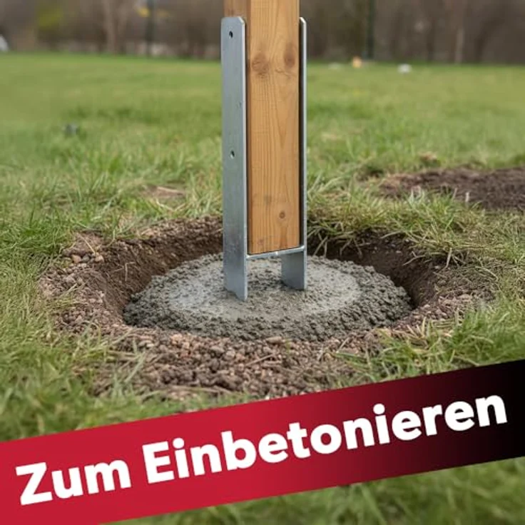 siwitec H-Pfostenträger 600 x 121 mm, feuerverzinkt, Materialstärke 5 mm, 6er Pack für Holzpfosten im Außenbereich, zum Einbetonieren – Bild 3