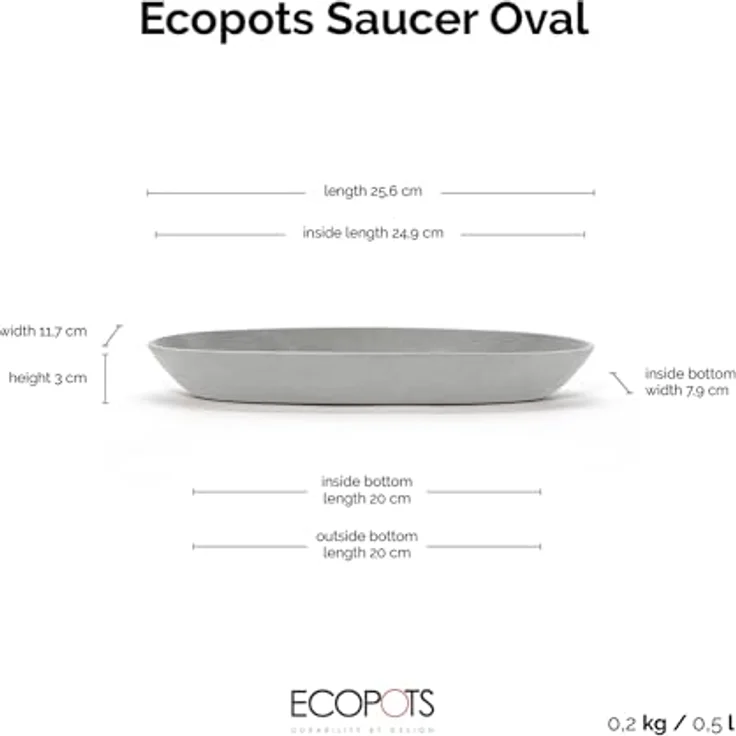 ECOPOTS Blumentopfuntersetzer SAUCER OVAL White Grey, aus innovativem Recyclingkunststoff, bruchsicher und UV-beständig – Bild 3