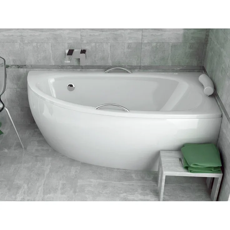KOLMAN Eckbadewanne Milena 150x70, schneeweiß, mit GRATIS Ablaufgarnitur & Füßen, antibakterielle Beschichtung, kratzfest