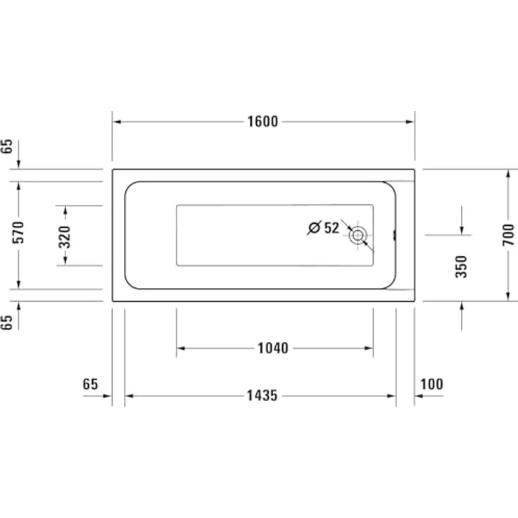 Duravit D-Code Badewanne, Rechteckige Einbauversion, 1600x700mm, 213 Liter, Weiss, mit Rückenschräge – Bild 2