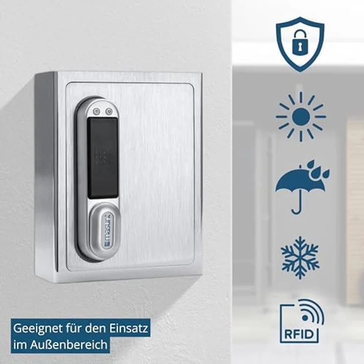 masunt Schlüsselsafe 1121 RFID | elektronischer Schlüsseltresor | Registrierung von bis zu 50 individuellen Zutrittsmedien | V2A Edelstahl | Aufbruch-sicher | wetterfest | Silber – Bild 5