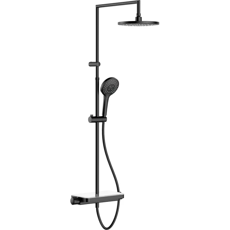Primaster Duschsystem Prag new, Thermostat mit runder Kopfbrause 22,5 cm, Handbrause 12 cm, schwarz matt