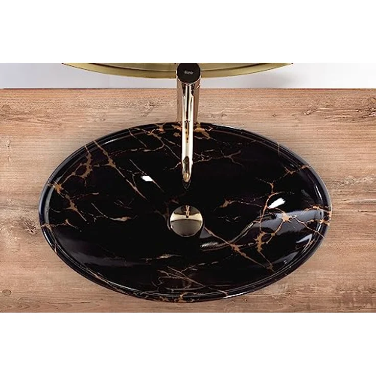 wohnwerk.idee Aufsatzwaschbecken Waschbecken Pamela Black Marble Shiny Marmoroptik 53x33cm – Bild 5