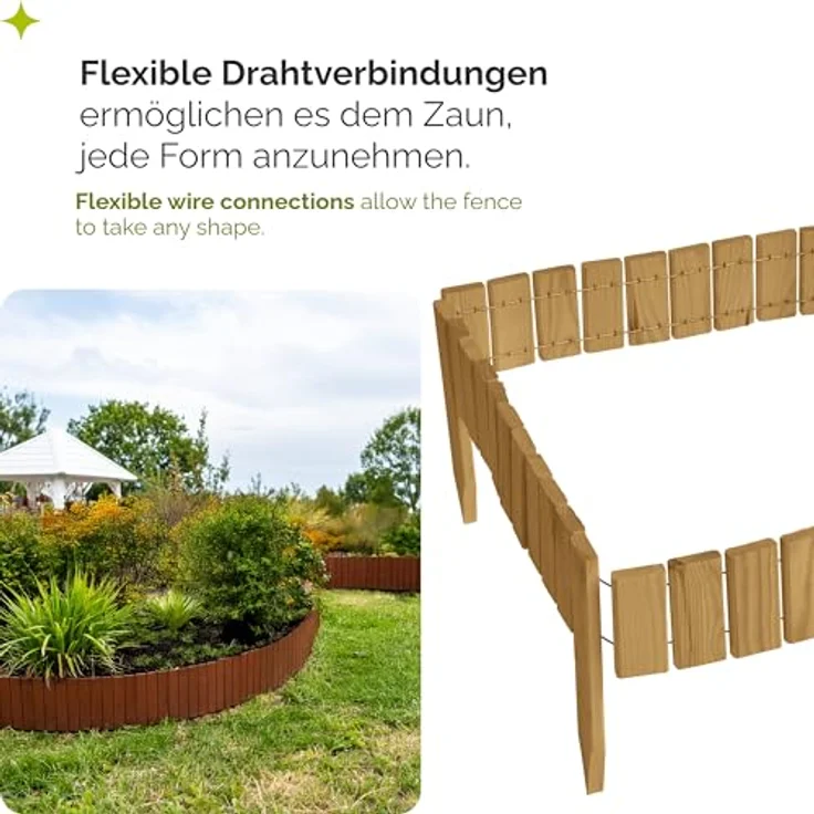 Garronda Beeteinfassung Holz Rollzaun GD-0149, imprägniert, flexibler Holzgartenzaun, 10 cm x 200 cm, hellbraun – Bild 4