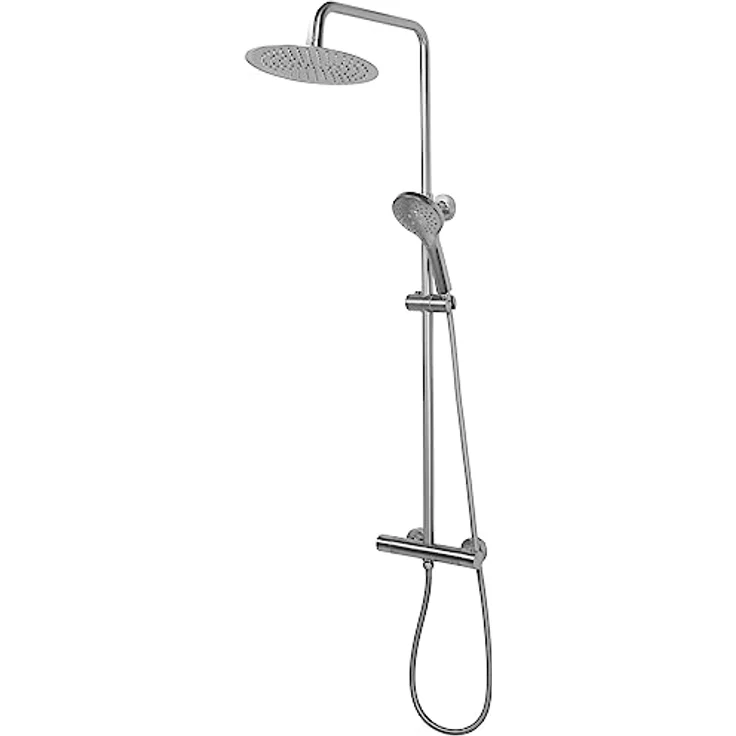 Rea Duschsystem VINCENT NICKEL BRUSH INOX, Duscharmatur mit 25x25 cm Regendusche, 150 cm Schlauch, Thermostat, gebürstetes Stahl – Bild 5