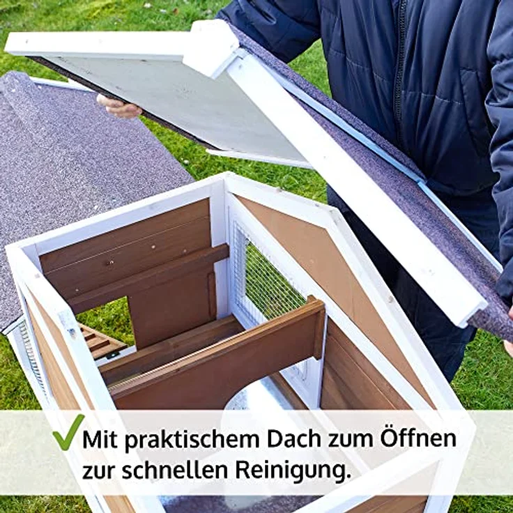 zooprinz moderner Hasenstall, Kaninchenstall aus massivem Vollholz für draußen, Kotschublade, braun-weiß gestrichen – Bild 2