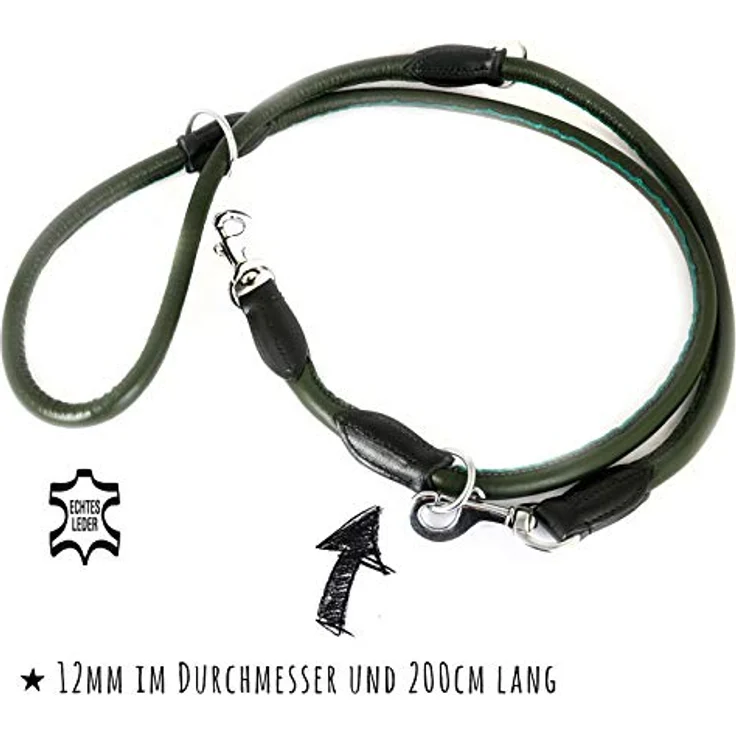 MONKIMAU Hundeleine Führleine aus echt Leder verstellbar, 12mm dick und 2m lang, braun – Bild 5