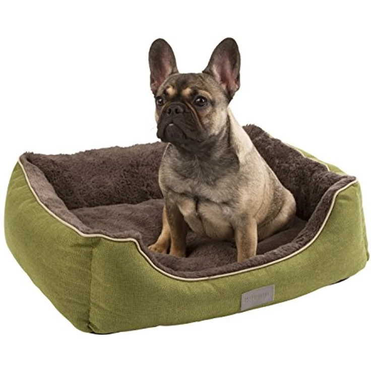 Kerbl Pet Kuschelbett Samuel für Hunde und Katzen, Hundekorb mit wendbarem Plüsch-Innenkissen, Waschbar, grün/dunkelgrau, 60x50x17 cm – Bild 3