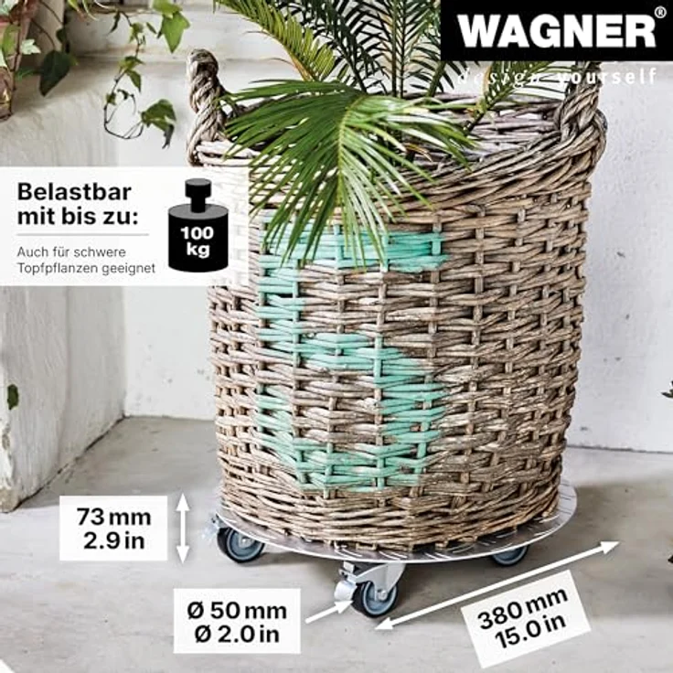 WAGNER Pflanzenroller Alaska Ø 30 cm I Pflanzenroller & Blumenroller für Außenbereich + Innenbereich I Kübelroller aus Aluminium mit 2 Total-Feststellern I Tragkraft 150kg I Made in Germany?20700501 – Bild 5