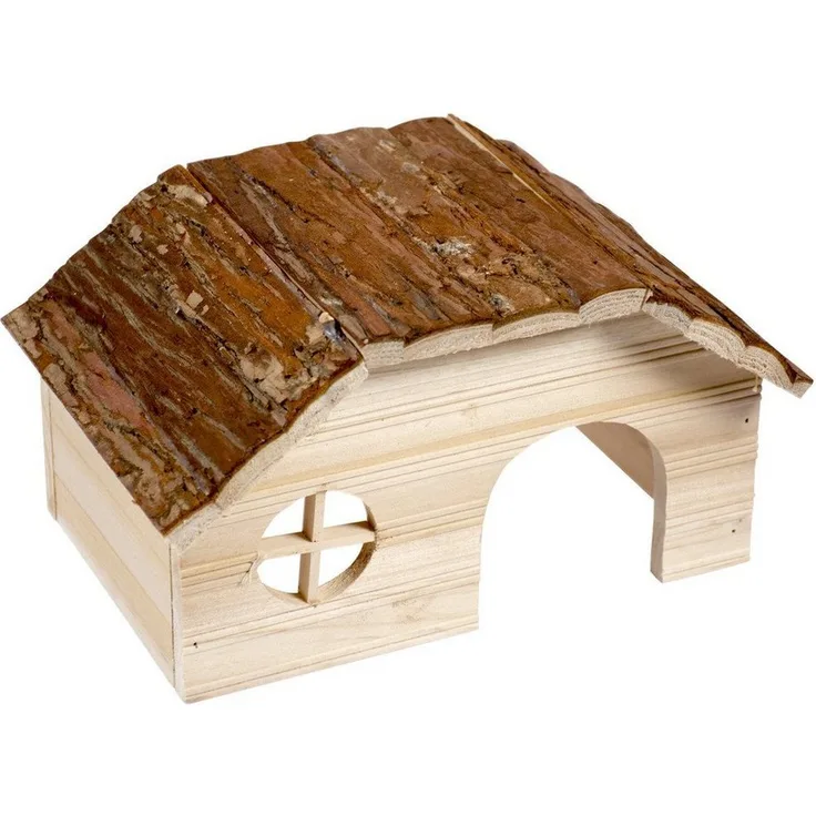 DUVO+ Nagerhaus Nager-Holzlodge mit Rindendach, aus 100% natürlichem Holz, sicherer Rückzugsort für Kleintiere