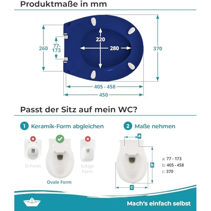Calmwaters WC Sitz Premium Blau, Absenkautomatik, antibakteriell, abnehmbar, Duroplast, 250 kg Tragkraft, Made in EU – Bild 2