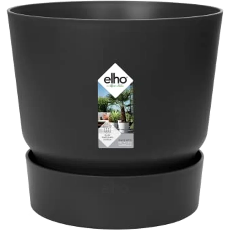 elho Greenville Rund 30 Blumentopf für Außen - Selbstbewässerungstopf Groß - 100% recyceltem Plastik - Ø 29.5 x H 27.8 cm - Schwarz/Living Schwarz – Bild 1