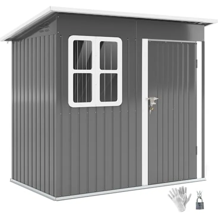 Outsunny Gerätehaus 2,55m², Gartenhaus mit Pultdach, Stahlkonstruktion, Fenster und abschließbarer Tür, Dunkelgrau
