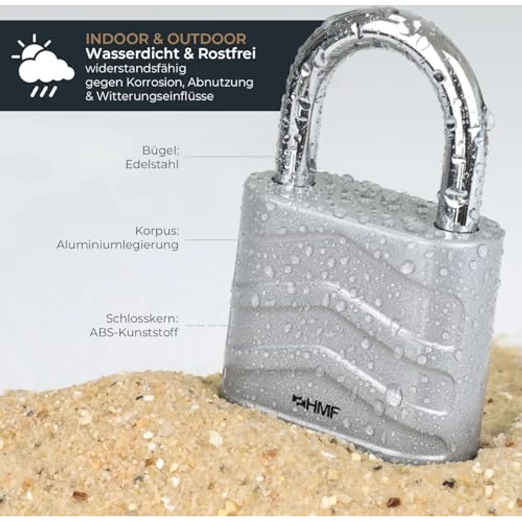HMF Zahlenschloss Vorhängeschloss mit 4-stelligem Zahlencode, robustes Aluminiumlegierungsschloss, 5,6 x 2,6 x 8,7 cm, Silber – Bild 3