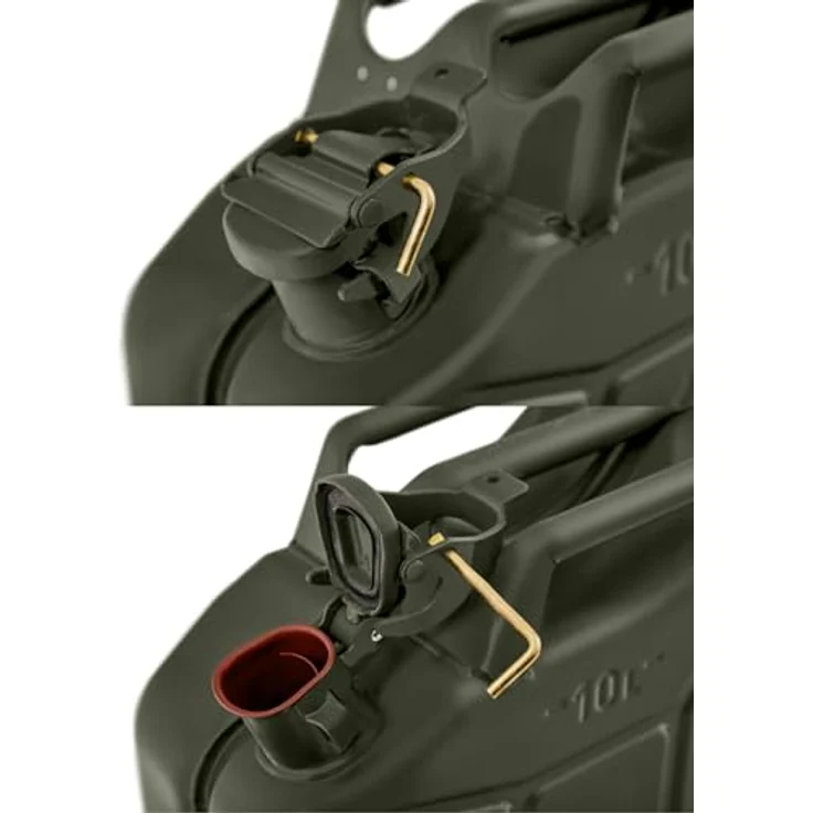 BW® Benzinkanister Metall 5L, Kraftstoffkanister Bronzegrün RAL 6031-F9, TÜV-geprüft, UN-zugelassen, 0,8mm Stahl für Benzin Diesel E10 2-Takt – Bild 5