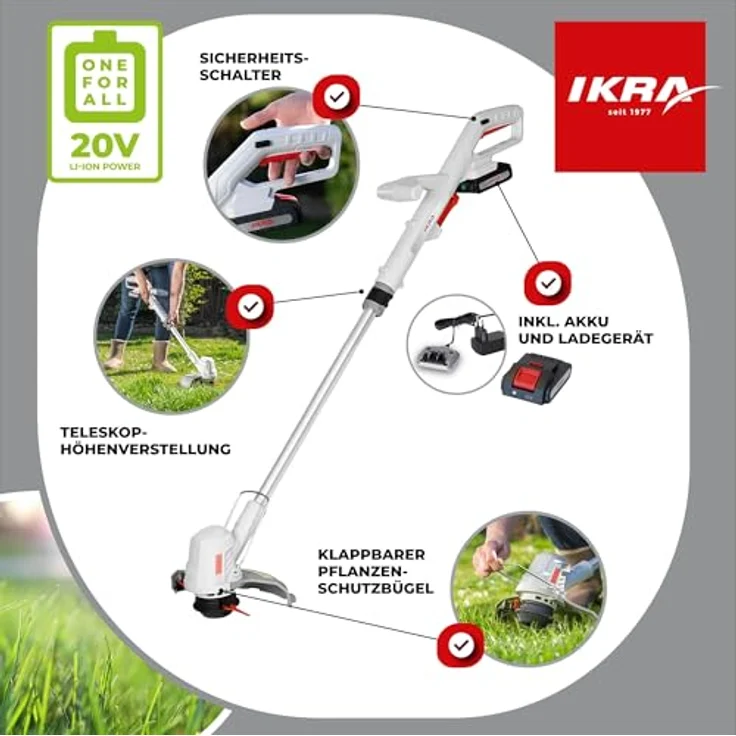 ikra GmbH Akku-Rasentrimmer IART 2025, 22 cm Messer, 25,4 cm Faden, 20V Akku mit Twin-Schneidsystem 2-in-1 – Bild 6
