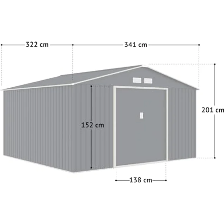HATTORO S350 Metall Gerätehaus, 341x322x201 cm, Geräteschuppen mit Satteldach, Grau Anthrazit, inkl. Fundamentrahmen und Ventilation – Bild 3
