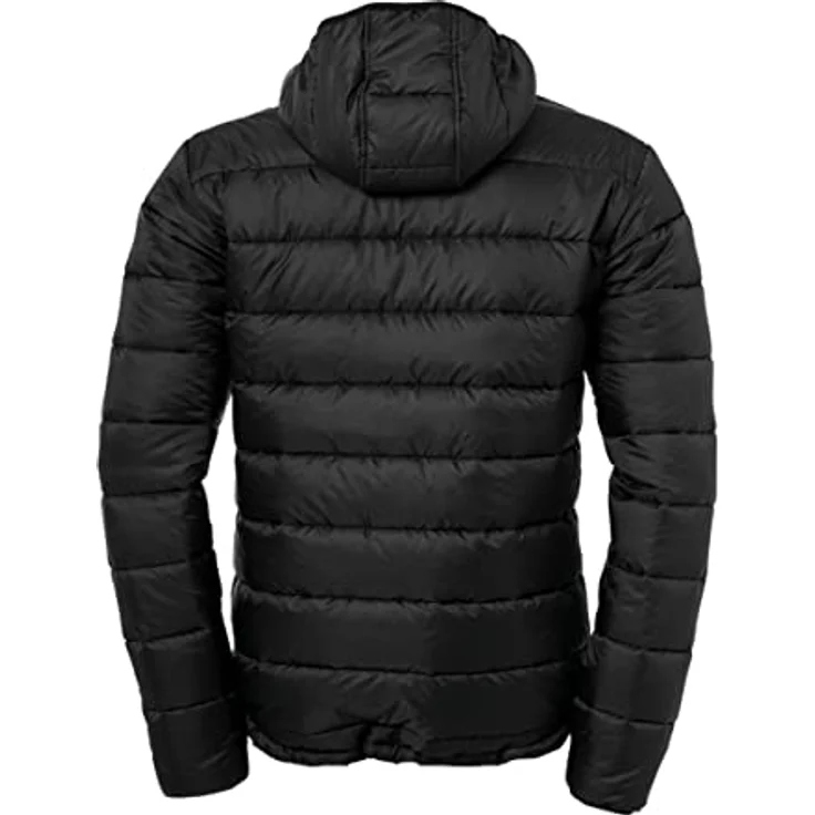 Uhlsport Fußball Essential Puffer Kapuzenjacke Herren Coachjacke schwarz Gr M, reflektierendes Logo, Seitentaschen mit Reißverschluss, elastische Vorspannung an Ärmeln und Taille – Bild 3
