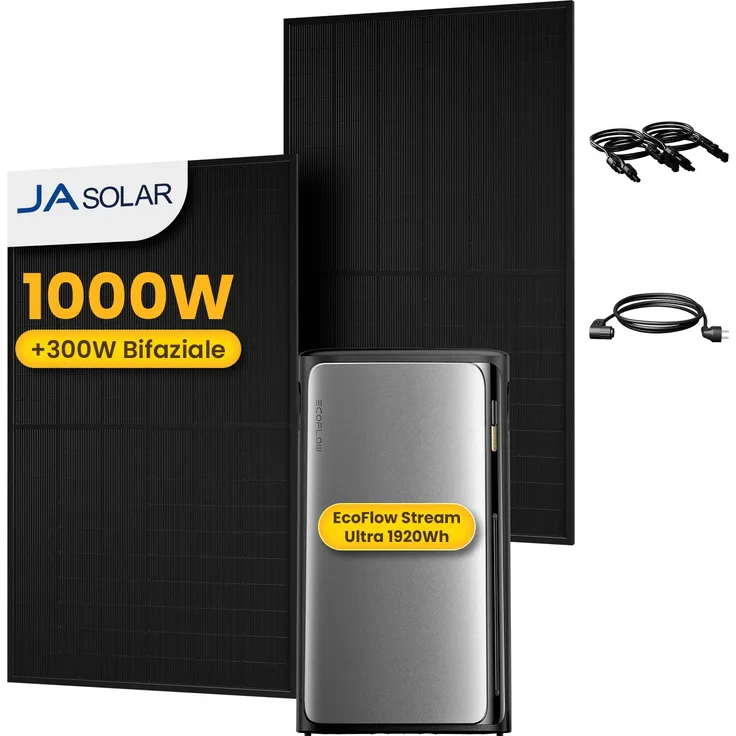Powerness Balkonkraftwerk EcoFlow Stream Ultra, 1920Wh Speicher, 1000W Bifazial Solarmodule, 4 MPPT, IP65, schwarze Glas-Glas Module (0% MwSt)
