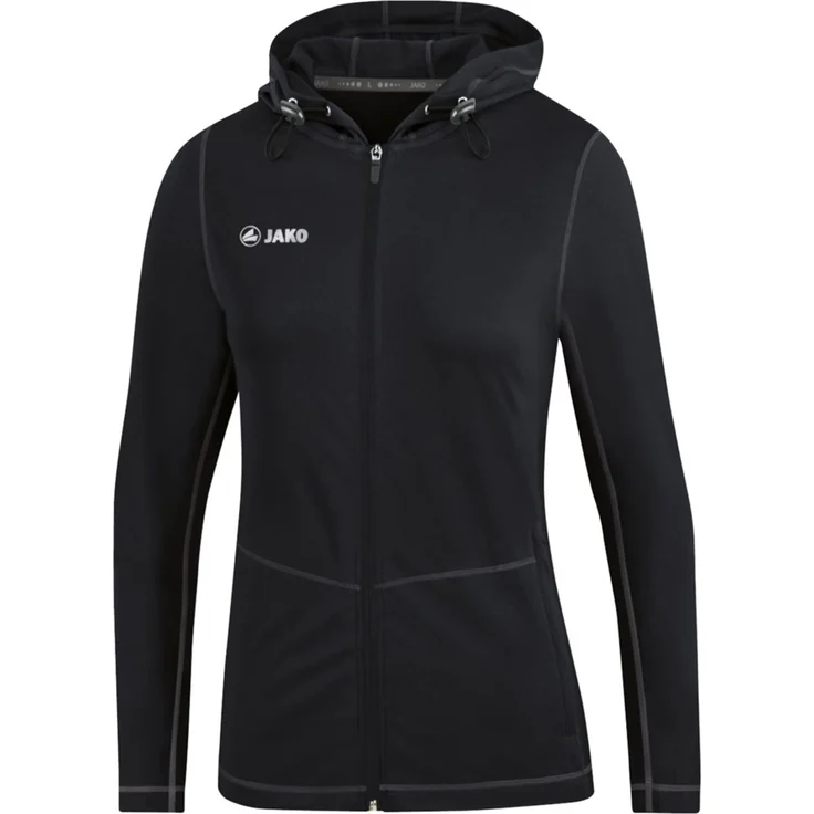 Jako Kapuzenjacke Run 2.0, Polyester - Stretch - Jersey, atmungsaktiv, Schwarz
