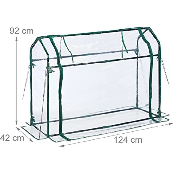 Relaxdays Foliengewächshaus, PVC-Folie, aufrollbare Tür, HxBxT: 92 x 124 x 42 cm, Frühbeet mit Stecksystem, transparent – Bild 4
