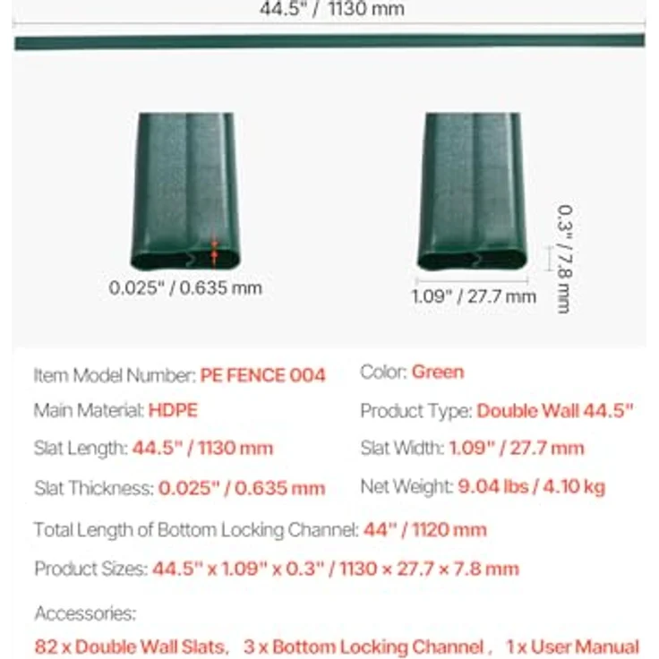 VEVOR 1130 mm doppelwandige vertikale Lamellen, hochdichte HDPE-Maschendrahtlamellen für Sichtschutz im Garten, Bauernhof und Sportplatz, grün – Bild 7