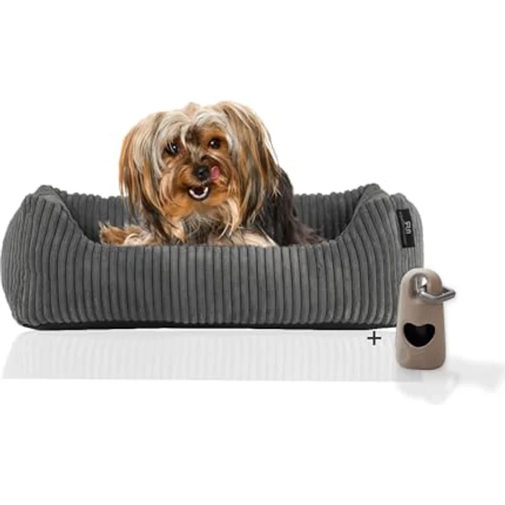 Rohrschneider® Hundebett waschbar für kleine und mittelgroße Hunde mit Hundekissen Cord (ca. 55 x 42 cm) inkl. Gassibeutel (Grau 55 cm, Cordstoff breit) – Bild 1