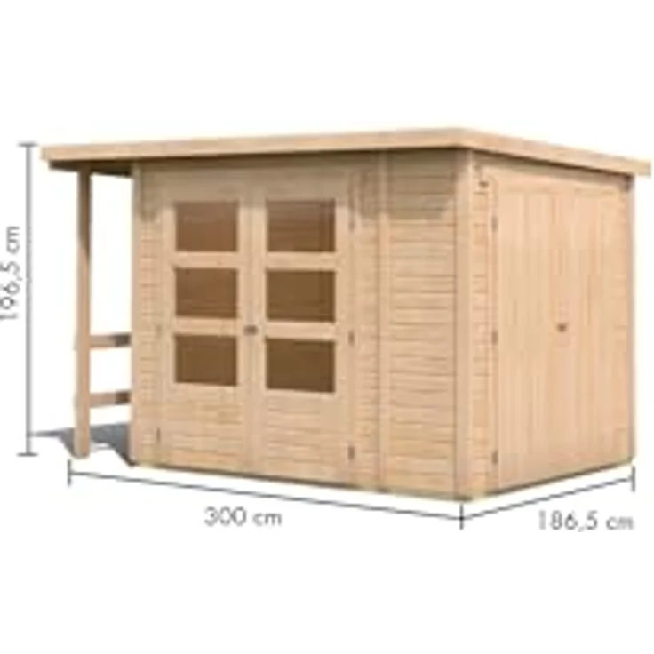 CHILLROI® Karibu Gartenhaus 19mm Multi Satteldach mit Schrank und Anbaudach inkl. Fußboden & Dacheindeckung (Pultdach naturbelassen) – Bild 2