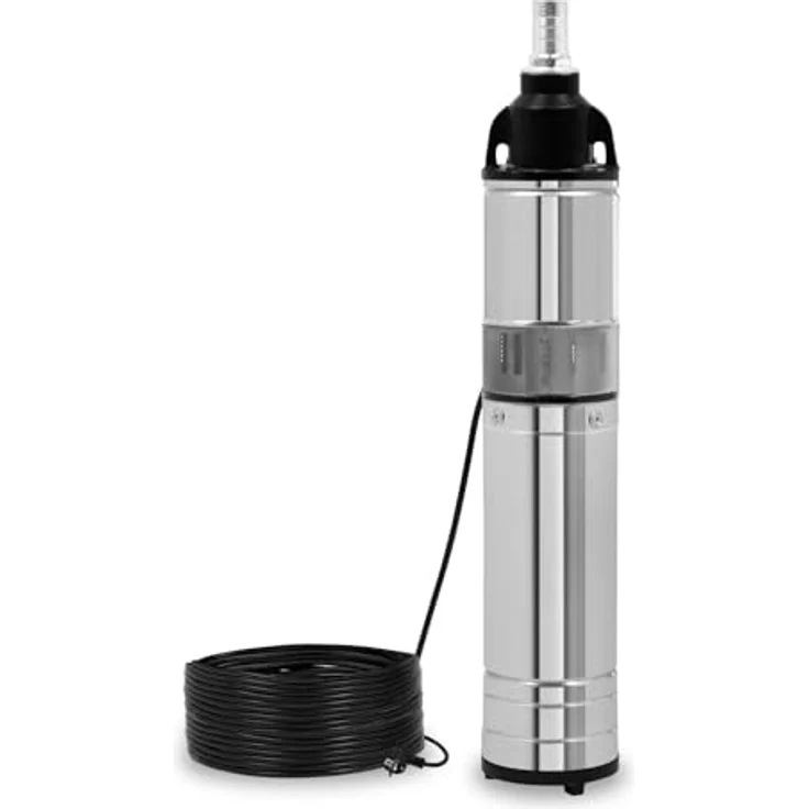 EBERTH 4" Tiefbrunnenpumpe, Elektrisch 370W aus rostfreiem Edelstahl, 15m max. Arbeitstiefe, mit Schmutzsieb und 15m Stromkabel – Bild 3
