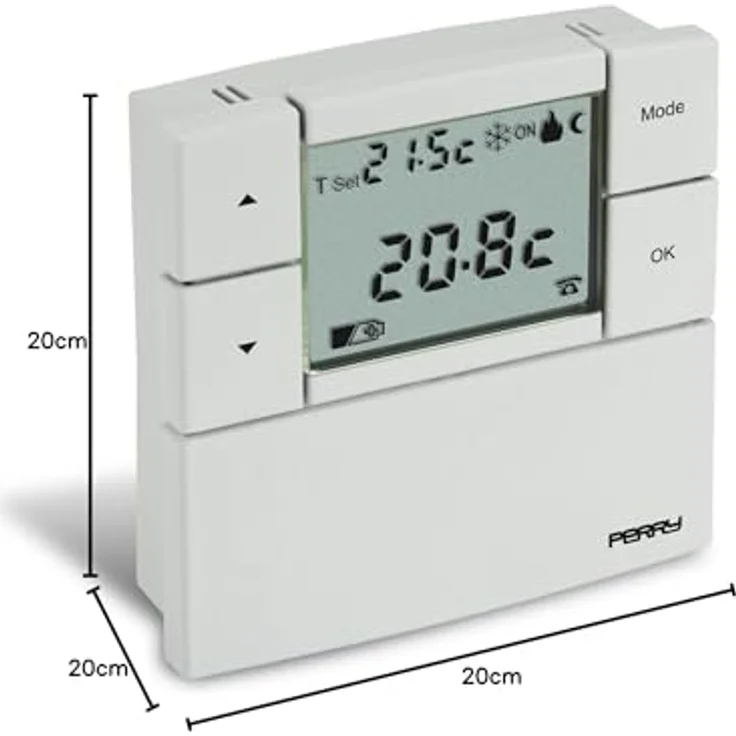 Perry Sesam 1TP TE530B Digitaler Raumtemperaturregler, 3 V Serie Zefiro, 80 x 80 mm, weiß – Bild 2