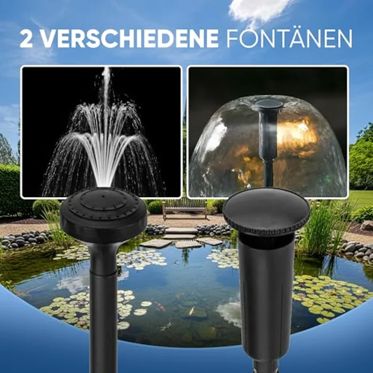 TEICHER Teichpumpe FP-3000, Springbrunnenpumpe mit 3000 l/h, 55 W, inkl. Aufsätze & Filter, für Garten- und Miniteiche, flüsterleise, mechanisch einstellbare Fördermenge – Bild 2