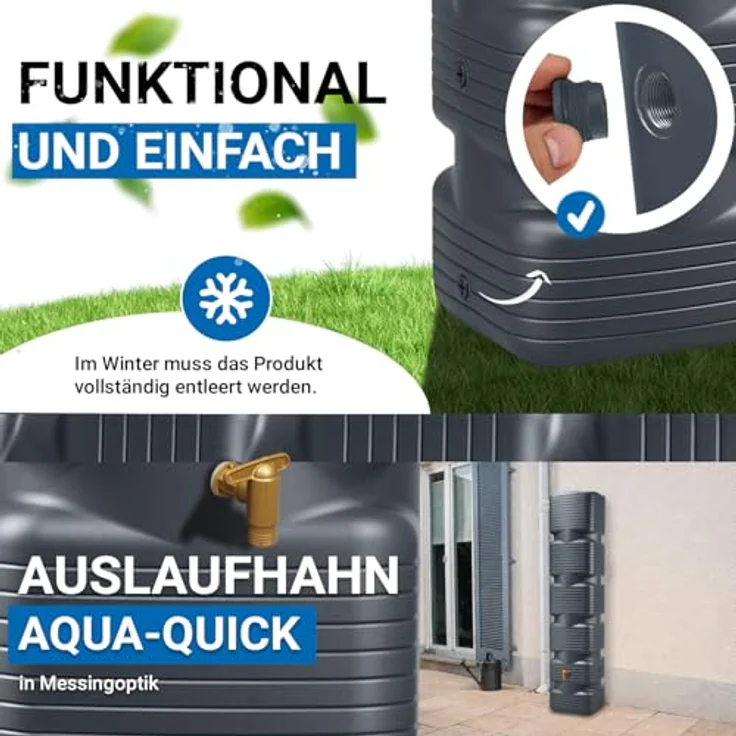 4rain Wandtank 'Quadro' graphite grey, 270 l Regenwasserspeicher mit fünf Gewindeanschlüssen und Auslaufhahn, witterungsbeständig und UV-stabil – Bild 5