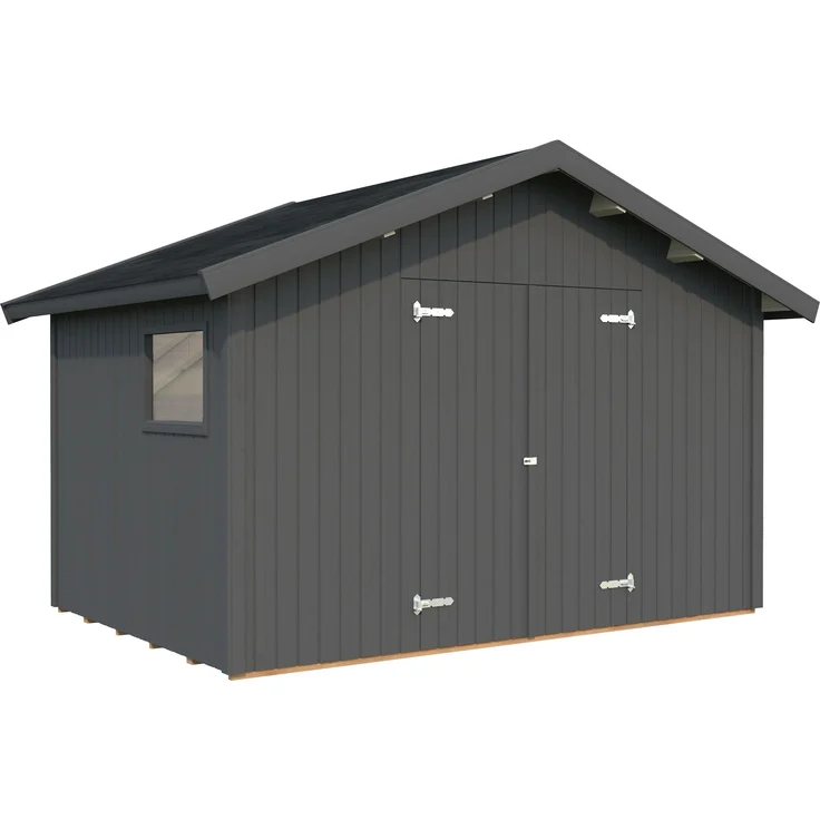 Palmako Gerätehaus Nils 8,2 m², 16 mm aus nordischem Fichtenholz, dunkelgrau lackiert mit Doppeltür und Fenster