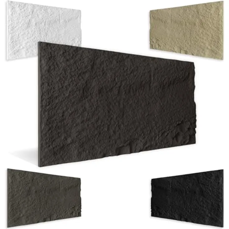 HEXIM 3D Wandpaneel Bruchstein Stone Dekor, Polyurethan, 120x60cm, 0,73 m², schwarz (A002-05 Light Black)