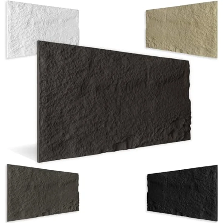 HEXIM 3D Wandpaneel Bruchstein Stone Dekor, Polyurethan, 120x60cm, 0,73 m², schwarz (A002-05 Light Black) – Bild 1