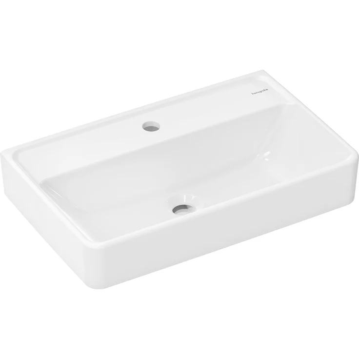 hansgrohe Xanuia Q Waschtisch Compact, wandhängendes Waschbecken mit 1 Hahnloch, ohne Überlauf, 600x370mm, weiss glänzend