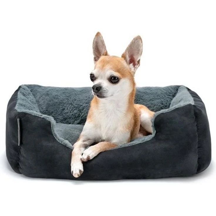 lionto Tierkissen Hundebett mit Wendekissen & Veloursbezug, grau/schwarz, 50 cm x 37 cm – Bild 1