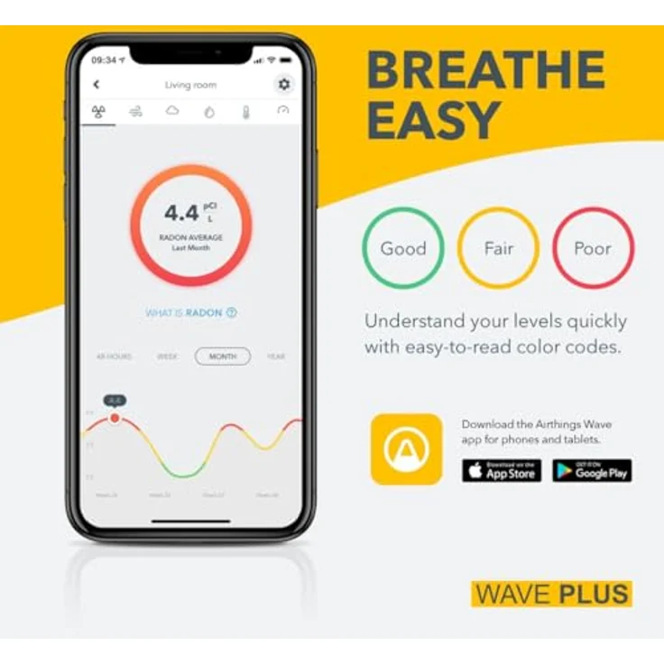 AIRTHINGS Wave Plus Innenraumluft und Radon Messgerät mit Appsteuerung und Luftqualitätsmonitor – Bild 6