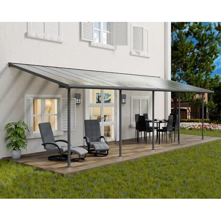 CANOPIA Terrassenüberdachung Alu Sierra 3X8.50 Polycarbonat Hohlkammerplatten Pergola 860 x 295 cm Grau, UV-Schutz, schraubenfreies Montagesystem, ganzjähriger Schutz – Bild 4
