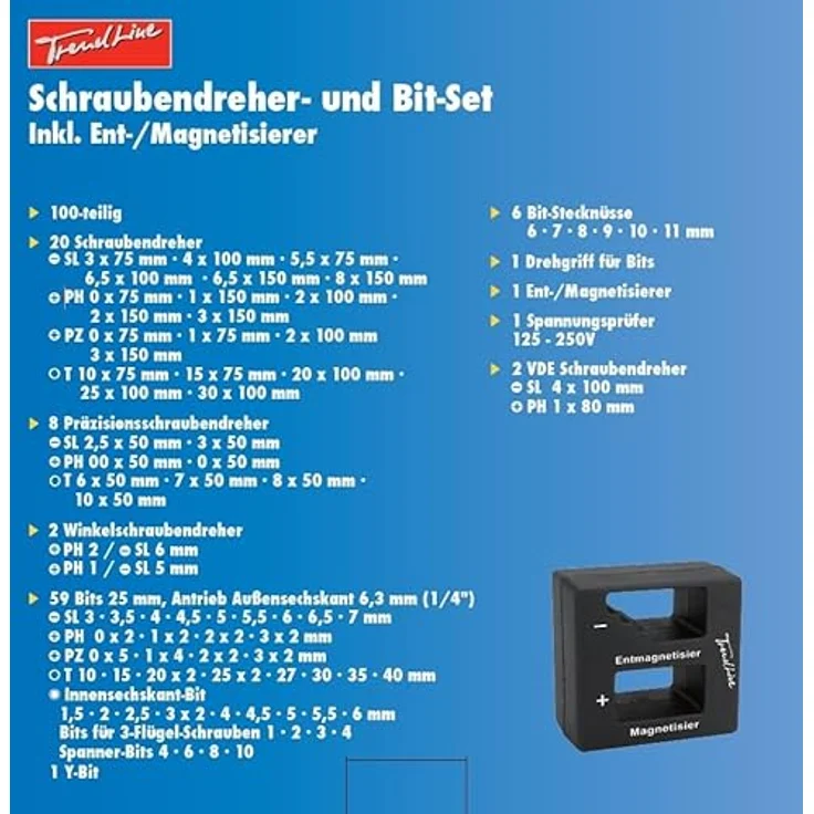 Trend Line TrendLine Schraubendreher Bit Set 100-teilig inkl Magnetisierer Entmagnetisierer, Chrom-Vanadium-Werkzeugstahl – Bild 5