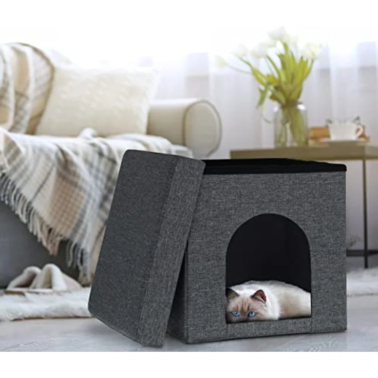 Relaxdays Katzenhöhle, Rückzugsort für Katzen und kleine Hunde, Indoor Tierversteck, H x B x T: 38,5 x 37 x 37 cm, grau – Bild 2